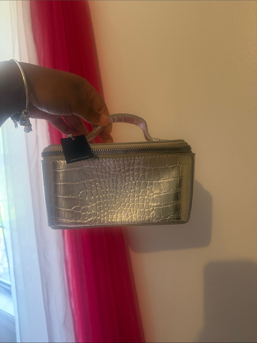 SHEIN Metallic Croc-Embossed Cosmetic Vanity Case - Silver